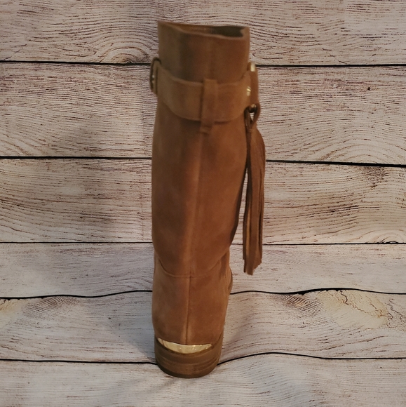 Michael Kors Rhea Dark Carmel Suede Mid Calf Fring - Picture 5 of 14